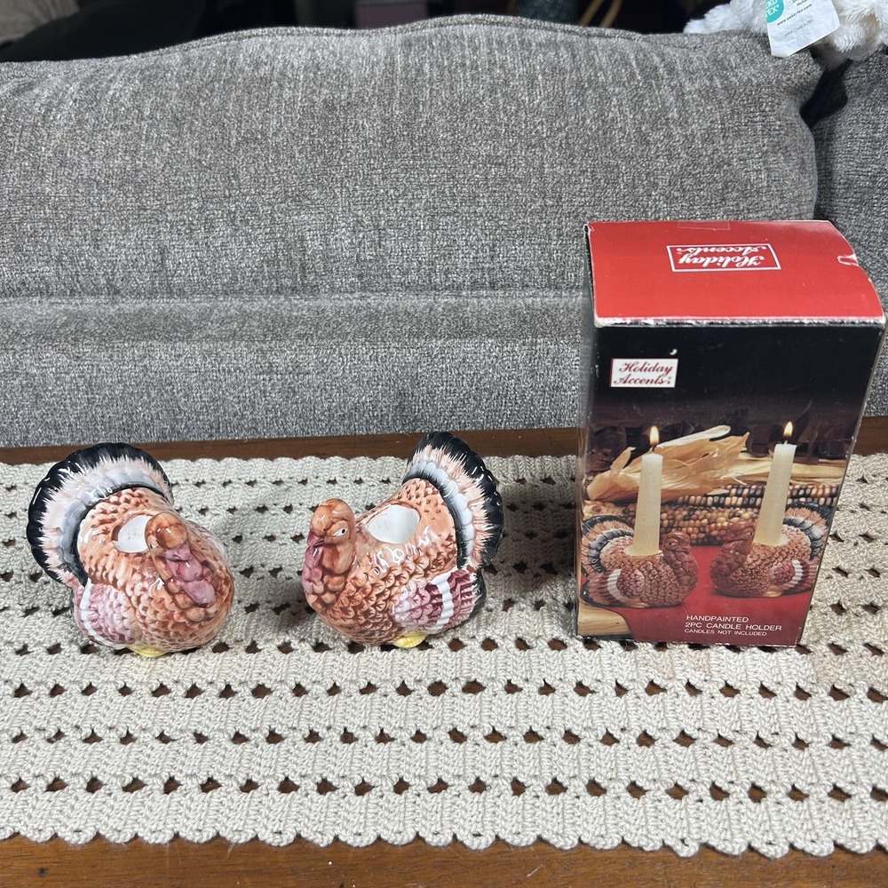 Vintage Ceramic Thanksgiving Turkey Candle Holders